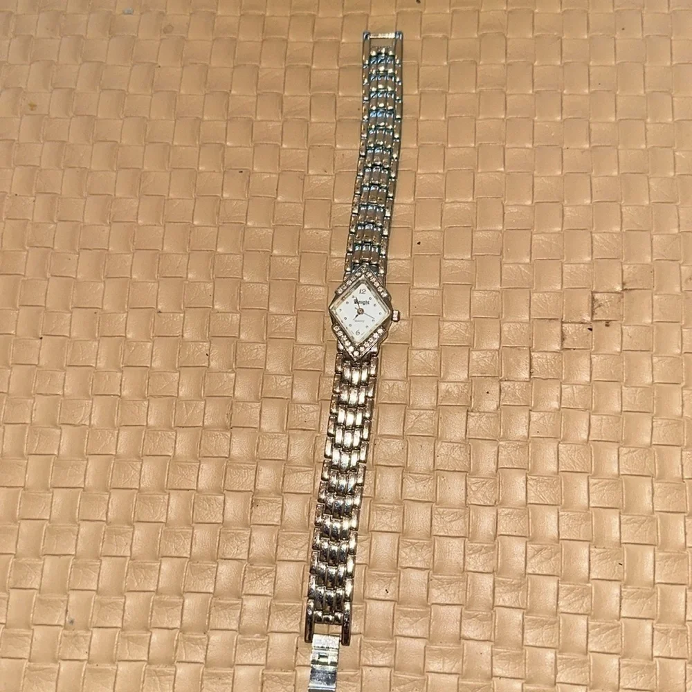 Elegant silver tone diamond face quartz cocktail watch